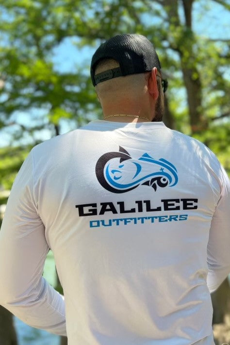 Galilee UPF 50 Long Sleeve White/ Sky Blue Fishing Shirt